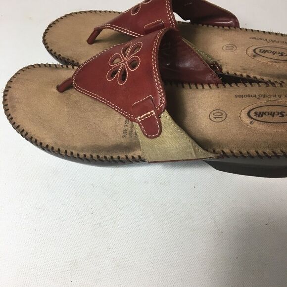 Dr Scholl’s insoles leather thong red sandals SZ10 - Picture 4 of 9